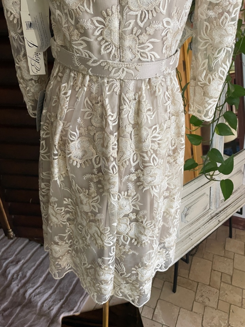 NWT Eliza J Gold Lace Dress with Belt Pockets Bridal Mitzvah Elegant 4P - Picture 10 of 16